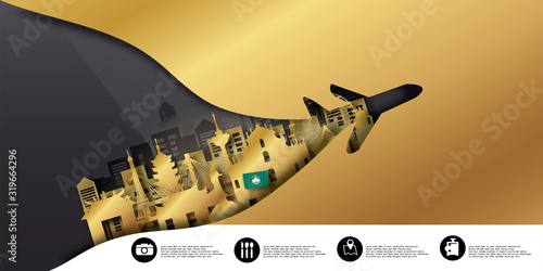 Macau Travel postcard, poster, tour advertising of world famous landmarks in paper cut style. Vectors illustrations