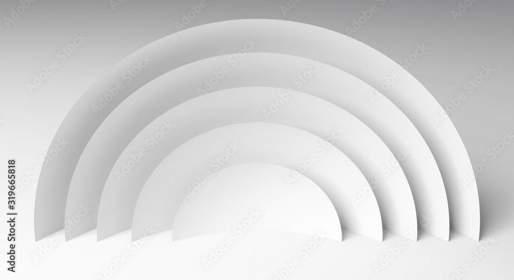 Obraz premium Abstract white geometric installation, round shapes over white background, 3d