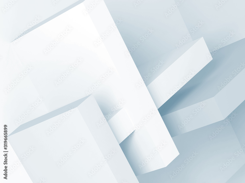 Abstract blue toned background, white minimal geometric installation. 3d Abstract blue toned background, white minimal geometric installation. 3d