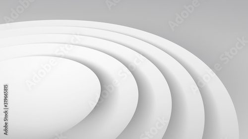 Abstract white background, geometric installation of round shapes, 3d © evannovostro