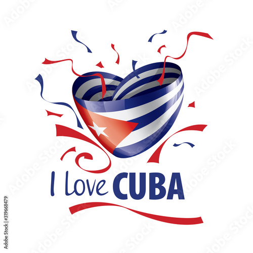 National flag of the Cuba in the shape of a heart and the inscription I love Cuba. Vector illustration
