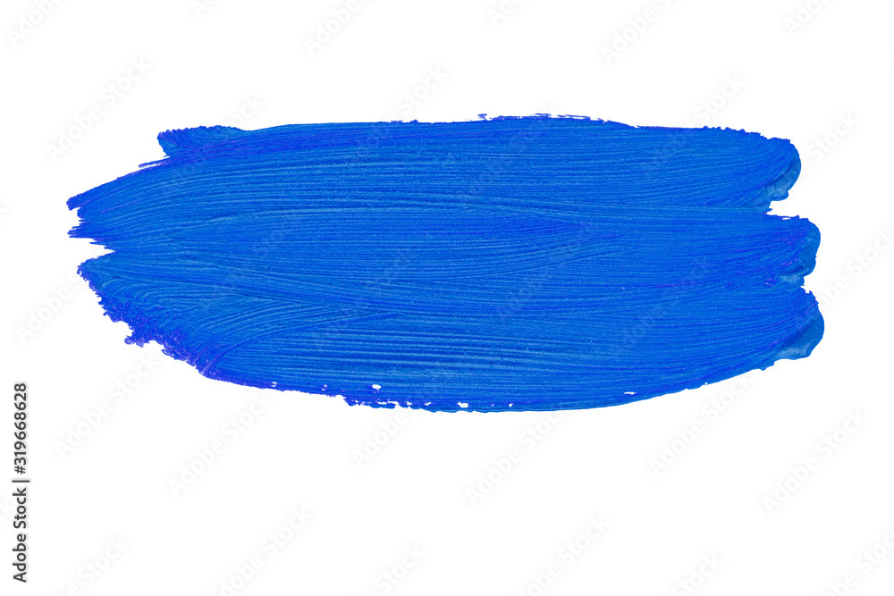 Obraz premium A smear of blue paint. Bright acrylic paint. Brush stroke texture isolated on white