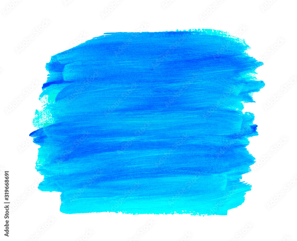 A smear of blue paint. Bright acrylic paint. Brush stroke texture isolated on white A smear of blue paint. Bright acrylic paint. Brush stroke texture isolated on white
