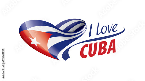 National flag of the Cuba in the shape of a heart and the inscription I love Cuba. Vector illustration
