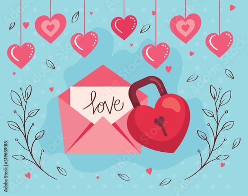 happy valentines day card with envelope and decoration design