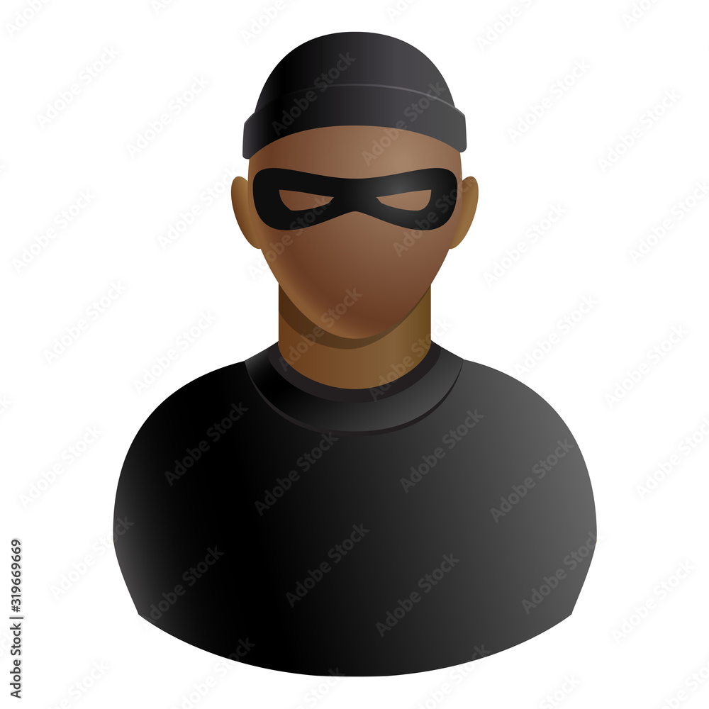 Thief avatar of criminal man in black mask and clothing icon Thief avatar of criminal man in black mask and clothing icon
