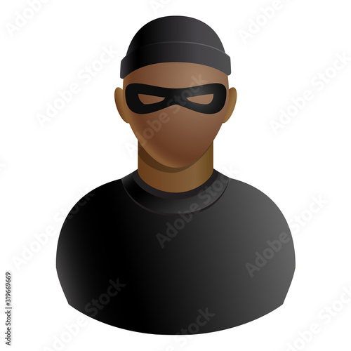 Thief avatar of criminal man in black mask and clothing icon