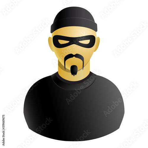 Thief avatar of criminal man in black mask and clothing with beard and mustache  icon