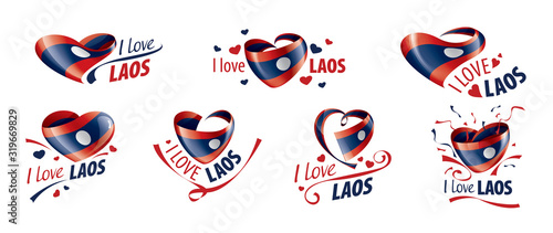 National flag of the Laos in the shape of a heart and the inscription I love Laos. Vector illustration
