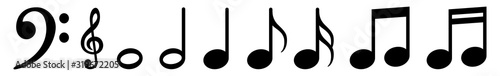 Music Notes Icon Black | Note Illustration | Clef Symbol | Sound Logo | Tone Sign | Isolated | Variations