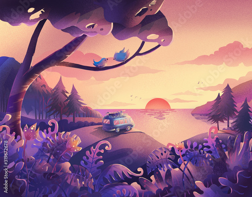 illustration landscape travel to sea island