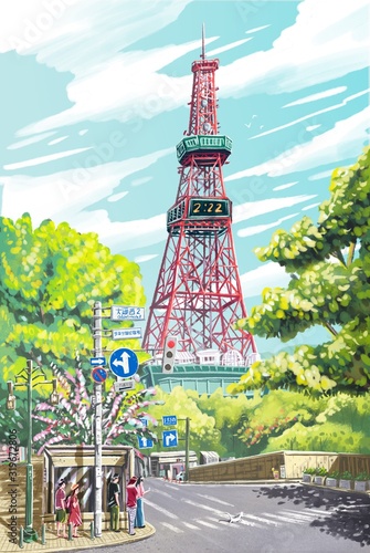 illustration tower landscape for travel
