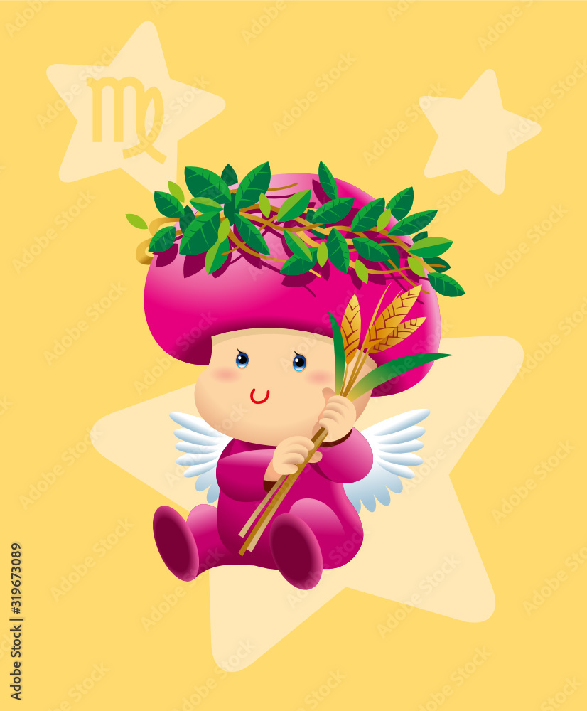 A cute little new born baby with horoscope Virgo costume A cute little new born baby with horoscope Virgo costume