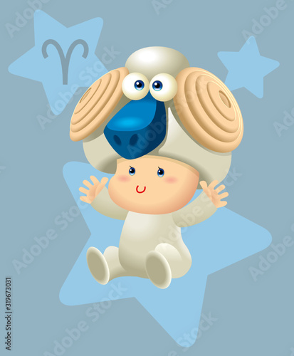 A cute little new born baby with horoscope Aries costume