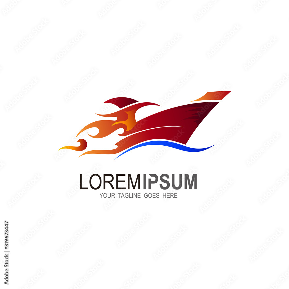 Ship logo at full speed, Ship logo and fire design icon