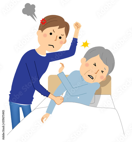 殴られる高齢者　介護