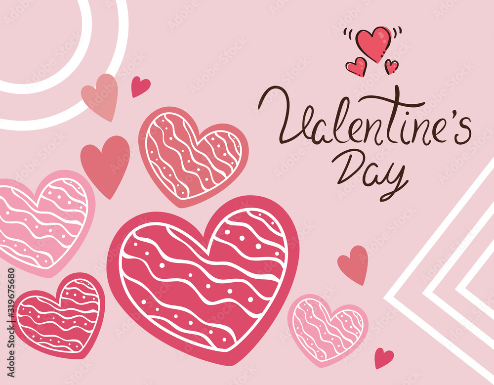 valentines day card with hearts decoration vector illustration design