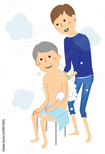 入浴する高齢者　入浴介助　介護