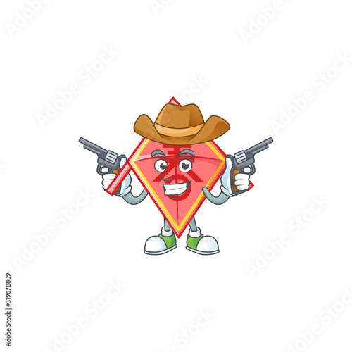 Confident chinese red kite Cowboy cartoon character holding guns