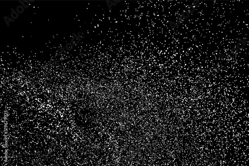 White Grainy Texture Isolated On Black Background. Dust Overlay. Light Coloured Noise Granules. Snow Vector Elements. Digitally Generated Image. Illustration  Eps 10.