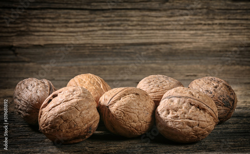 walnuts on a wooden background