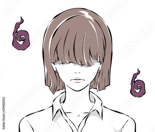 前髪で目を隠した女性の困り顔