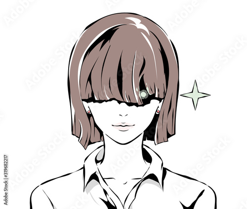 前髪で目を隠した女性の獲物を狙う目
