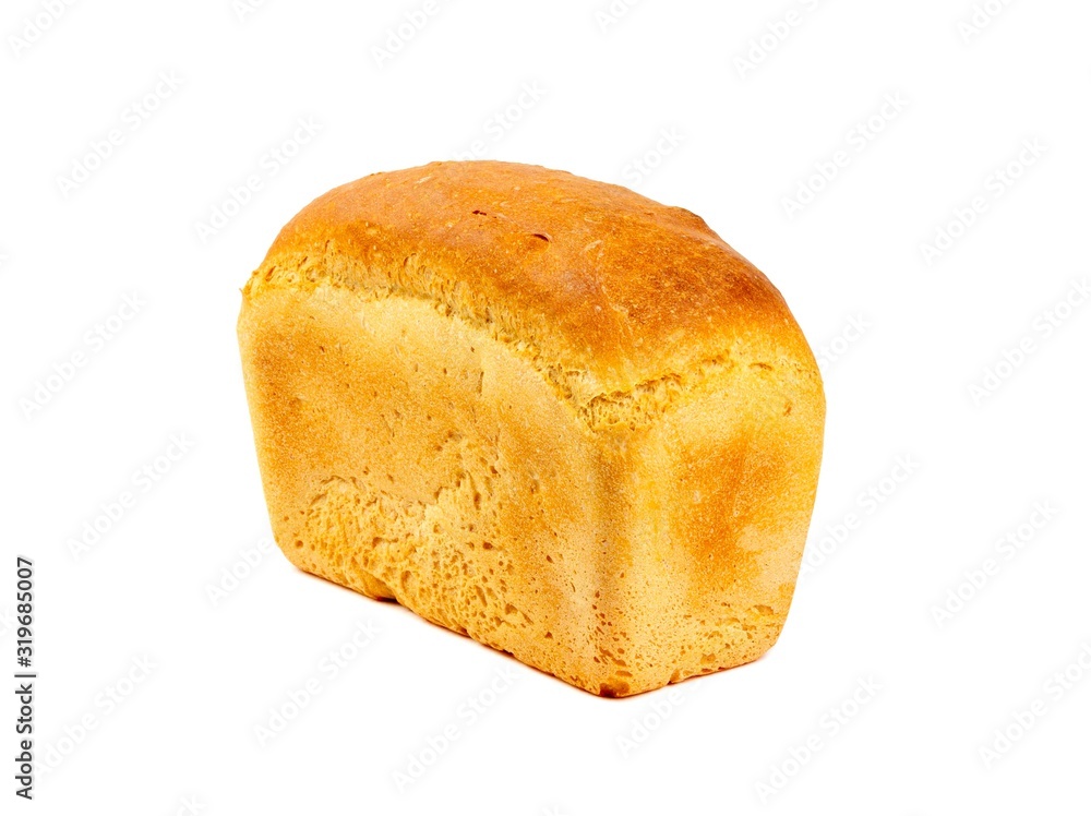 A whole loaf of white bread isolated on a white background close up A whole loaf of white bread isolated on a white background close up