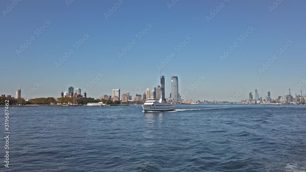 Touristic ship floating on Hudson river Touristic ship floating on Hudson river