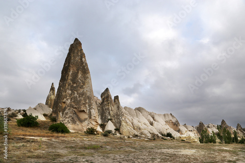 Unusual rocks from volcanic rocks in the Valley of Swords (Kilichlar) near the village of Goreme in the Cappadocia region in Turkey.