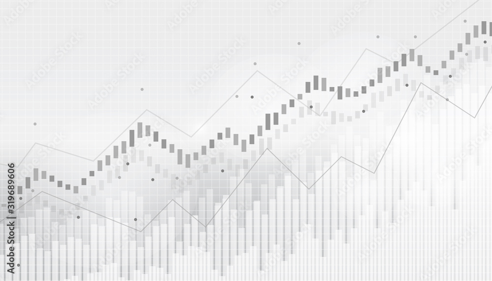 Abstract financial chart with uptrend line graph in stock market on black and white background.growing income, schedule,economy.vector
