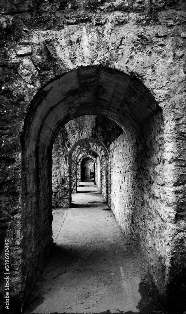 Black and white ancient stone arches bridge Black and white ancient stone arches bridge