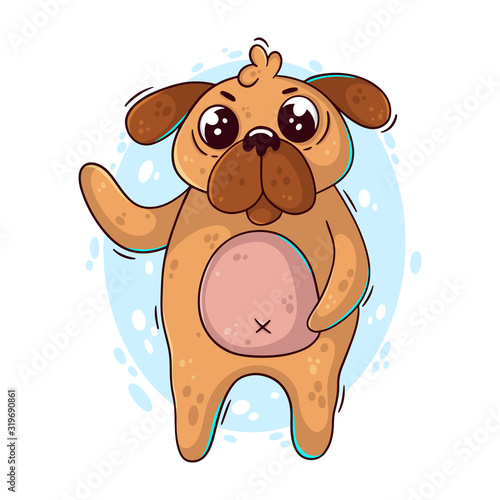 Cartoon cute baby dog puppy. Vector illustration on white background.