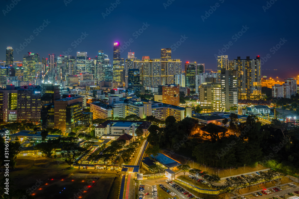  Nov 2019 Bukit Merah Flyover highway in blue hour over look to Singapore central business district
