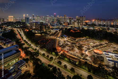 Canvas Print Nov 2019 Bukit Merah Flyover highway in blue hour over look to Singapore centra