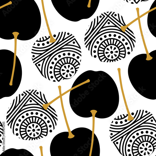 Seamless pattern of exquisite black cherries with luxury ornament