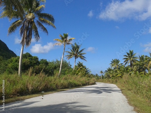 Scenic road winding around the idyllic island of Rota, Northern Mariana Islands.