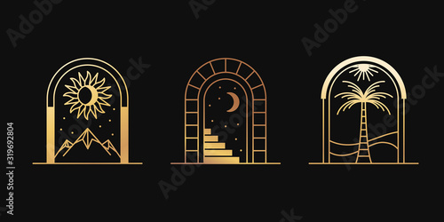 Vector abstract logos and branding design templates in trendy linear minimal style, emblem for home accessories and interior shops, small hotels and apartments