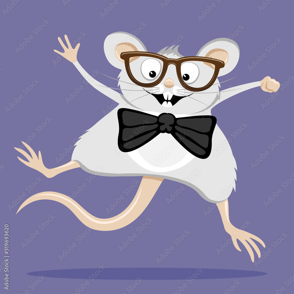 Funny rat with glasses and a bow tie.