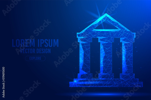 Bank icon geometric lines, low poly style wireframe vector banner template. Isolatedmoney, credit, storage concept.