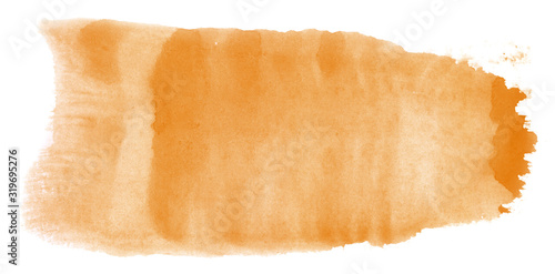 Abstract watercolor background hand-drawn on paper. Volumetric smoke elements. Orange color. For design, web, card, text, decoration, surfaces.