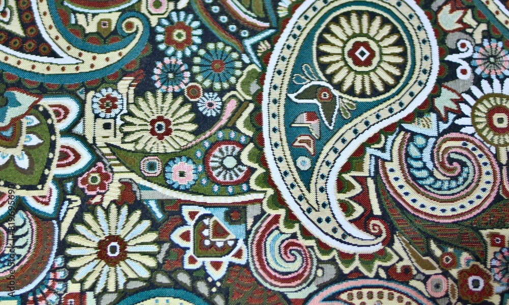 multicolored patterns on the fabric, textile, texture