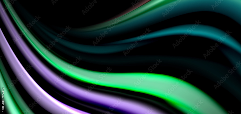 Obraz premium Abstract silk smooth lines on black, multicolored liquid fluid rainbow style waves on black