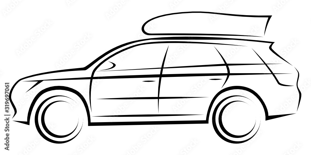 Vector illustration of a SUV or station wagon car with a roof box for more space for travelling and adventures
