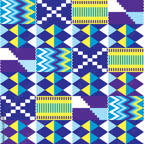 African Kente nwentoma cloth style vector seamless pattern, retro design with geometric shapes inspired by Ghana tribal fabrics or textiles 