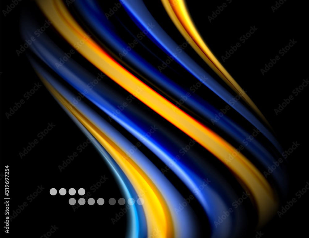 Silk smooth lines on black, liquid fluid color waves. Vector Illustration Silk smooth lines on black, liquid fluid color waves. Vector Illustration