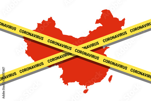Coronavirus in China - Warning and alert about dangerous illness and infection in China. State and country is isolated in quarantine because of epidemic and pandemic outbreak. Vector illustration.