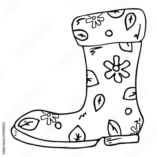 Garden rubber boots. Vector illustration of rubber boots. Spring rubber boots for gardening.