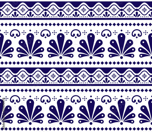 Mexican vector seamless pattern inpired by traditional pottery and ceramics art Talavera Poblana  photo