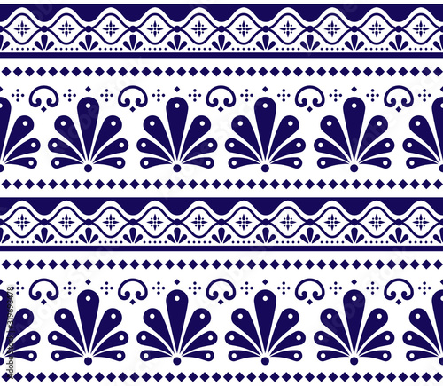 Mexican vector seamless pattern inpired by traditional pottery and ceramics art Talavera Poblana 